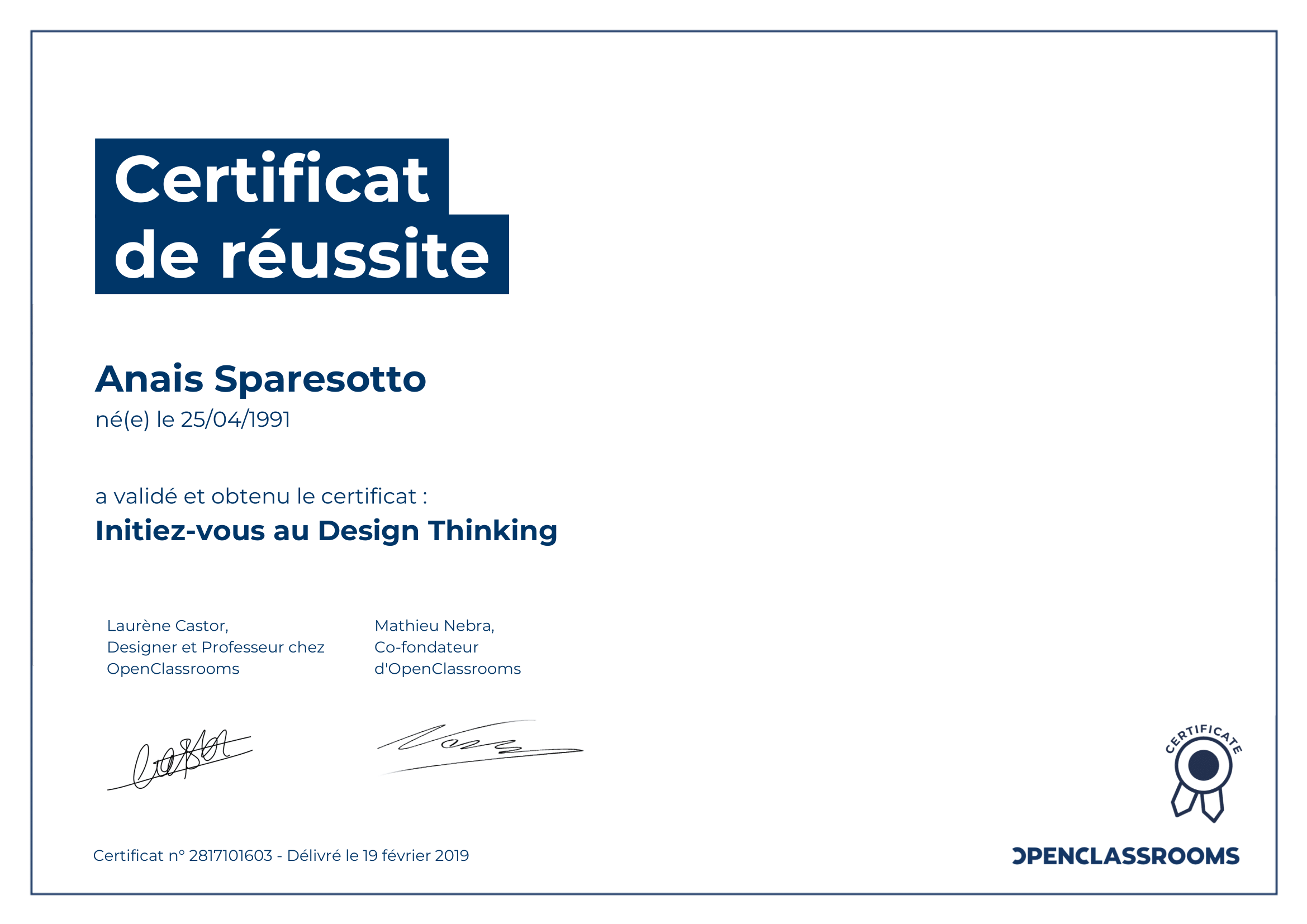 certificat de réussite design thinking sparesotto anais
