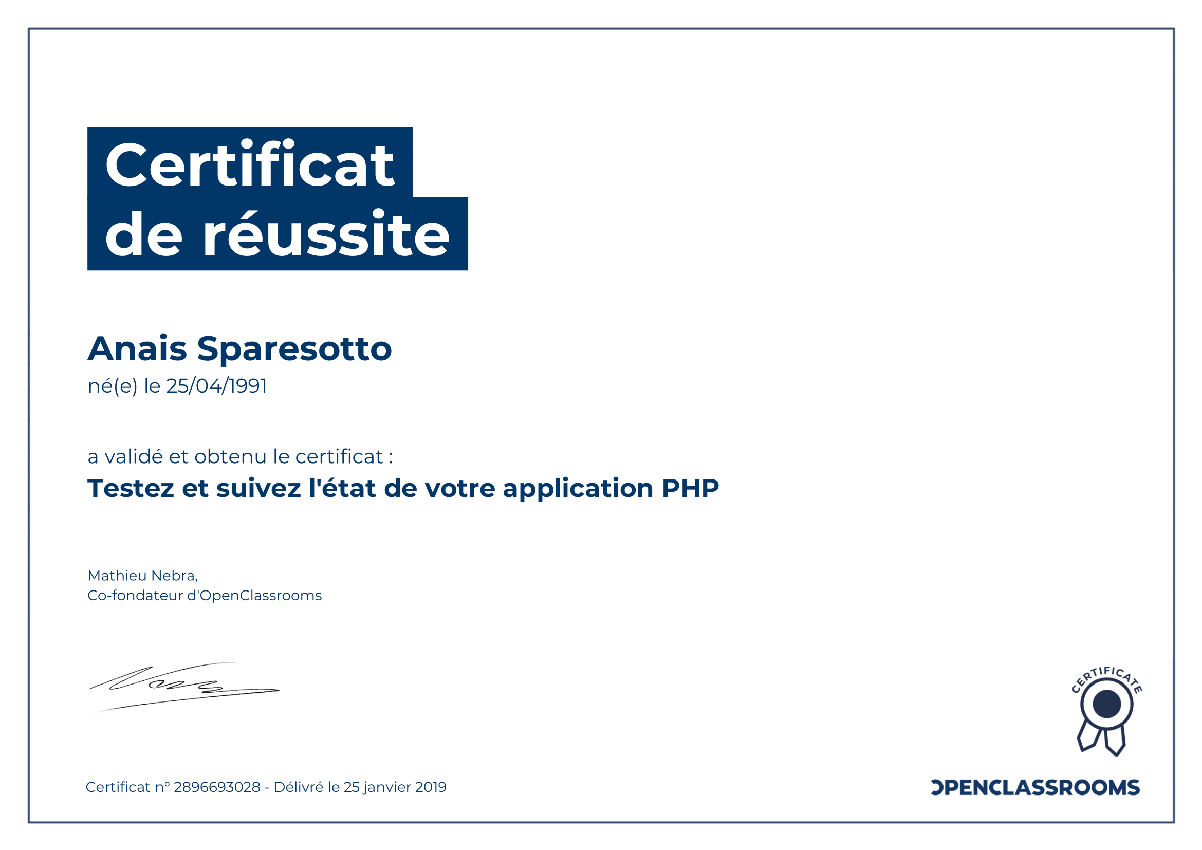 certificat de réussite test application php sparesotto anais